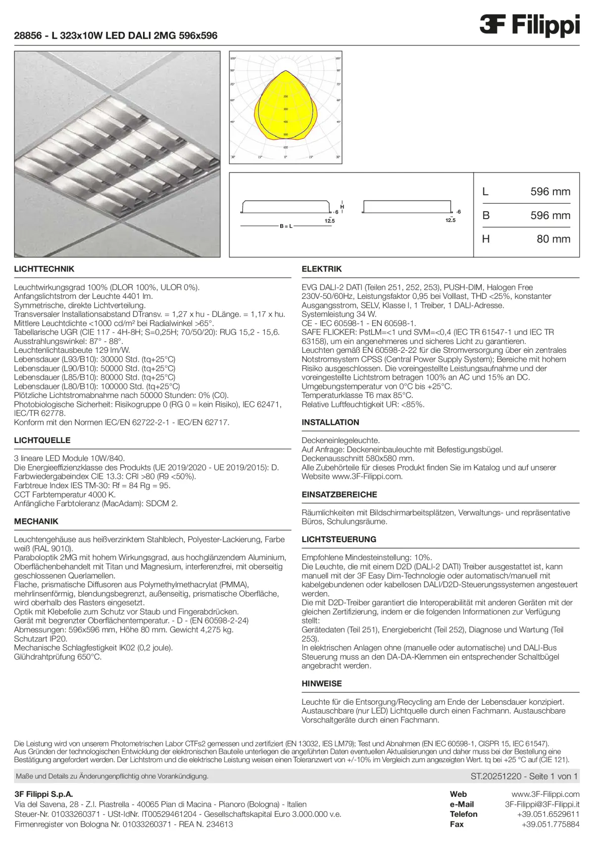 28856 - L 323x10W LED DALI 2MG 596x596 - Datasheet - de