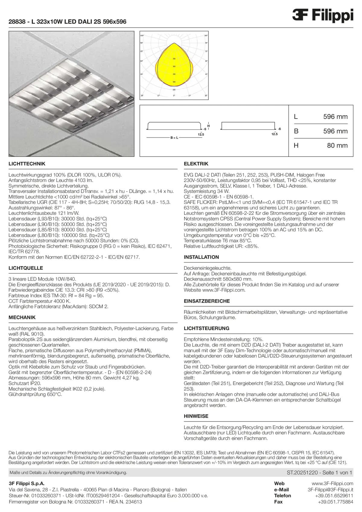 28838 - L 323x10W LED DALI 2S 596x596 - Datasheet - de