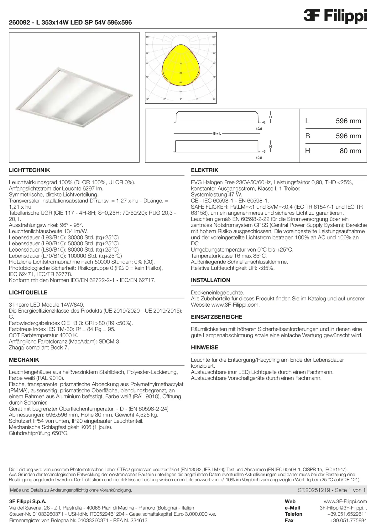 260092 - L 353x14W LED SP 54V 596x596 - Datasheet - de