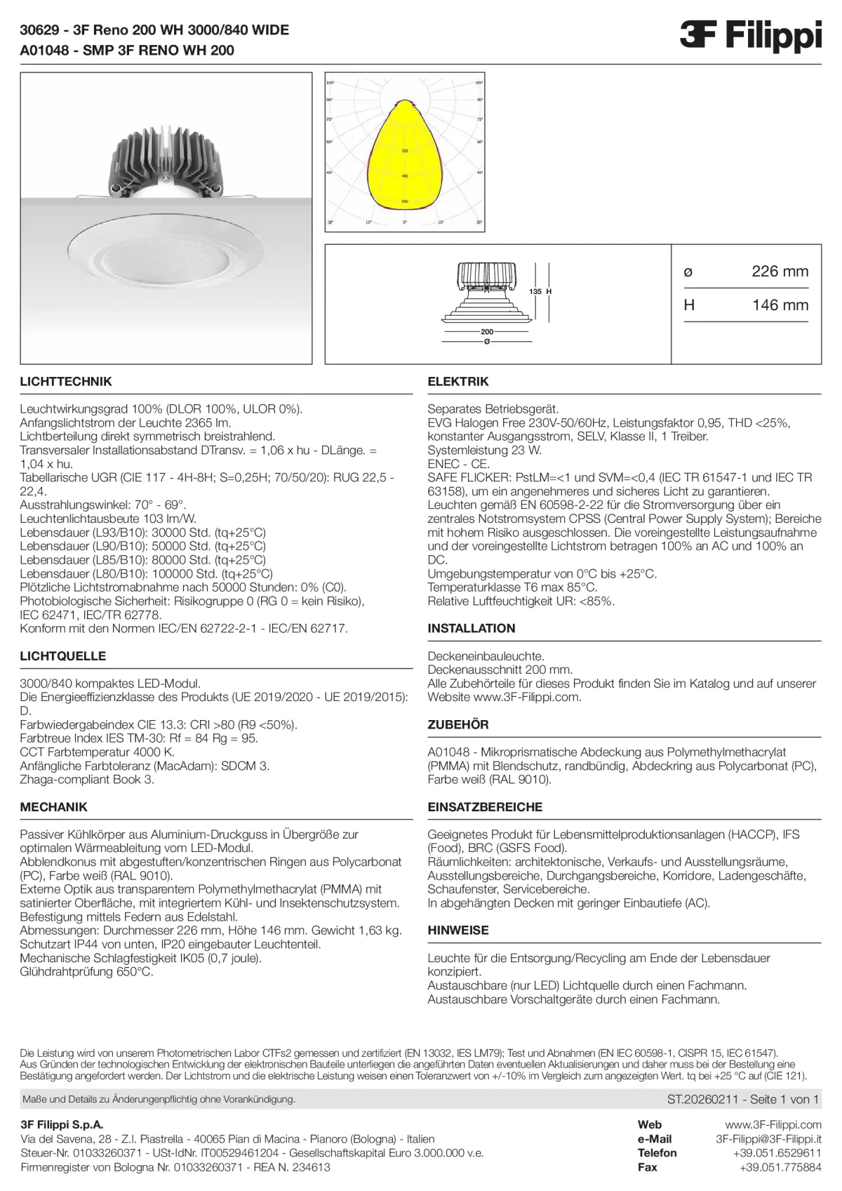 30629+A01048 - 3F Reno 200 WH 3000-840 WIDE + SMP WH - Datasheet - de