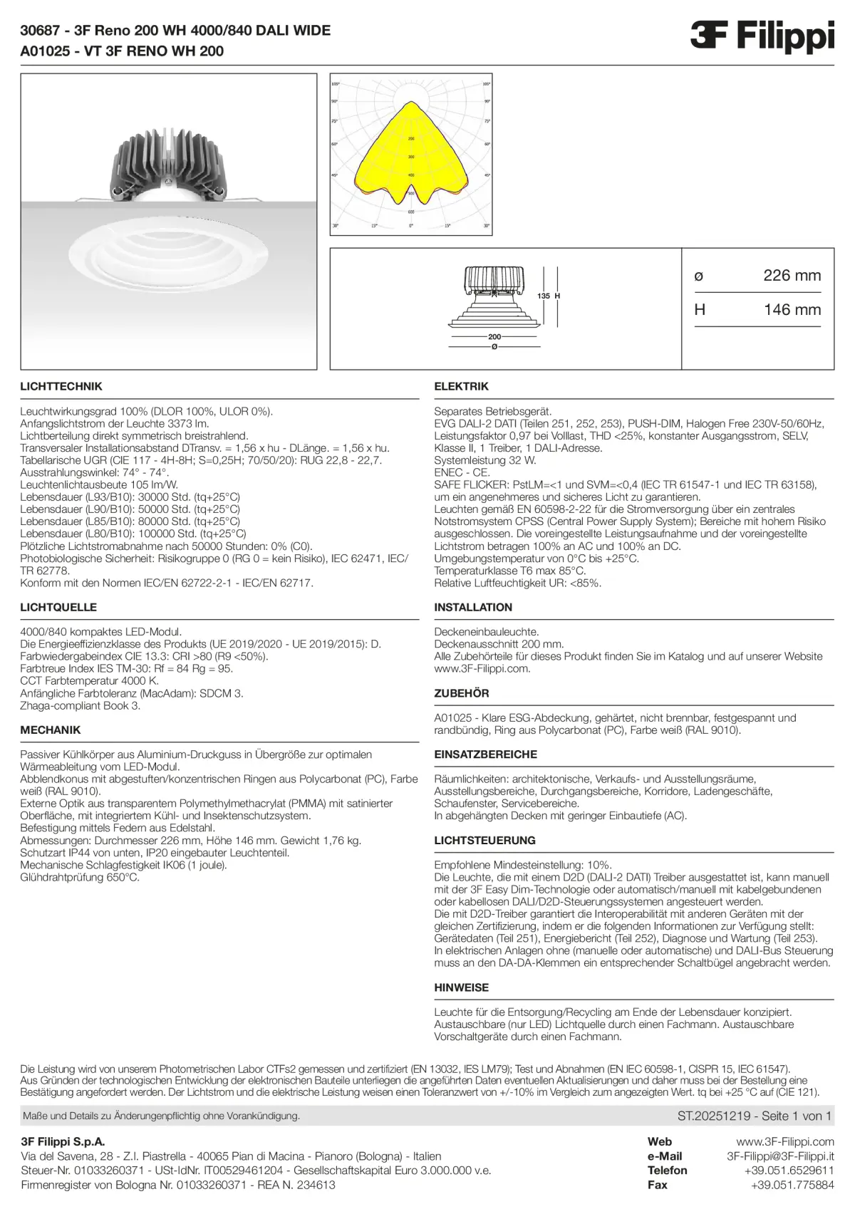 30687+A01025 - 3F Reno 200 WH 4000-840 DALI WIDE + VT WH - Datasheet - de