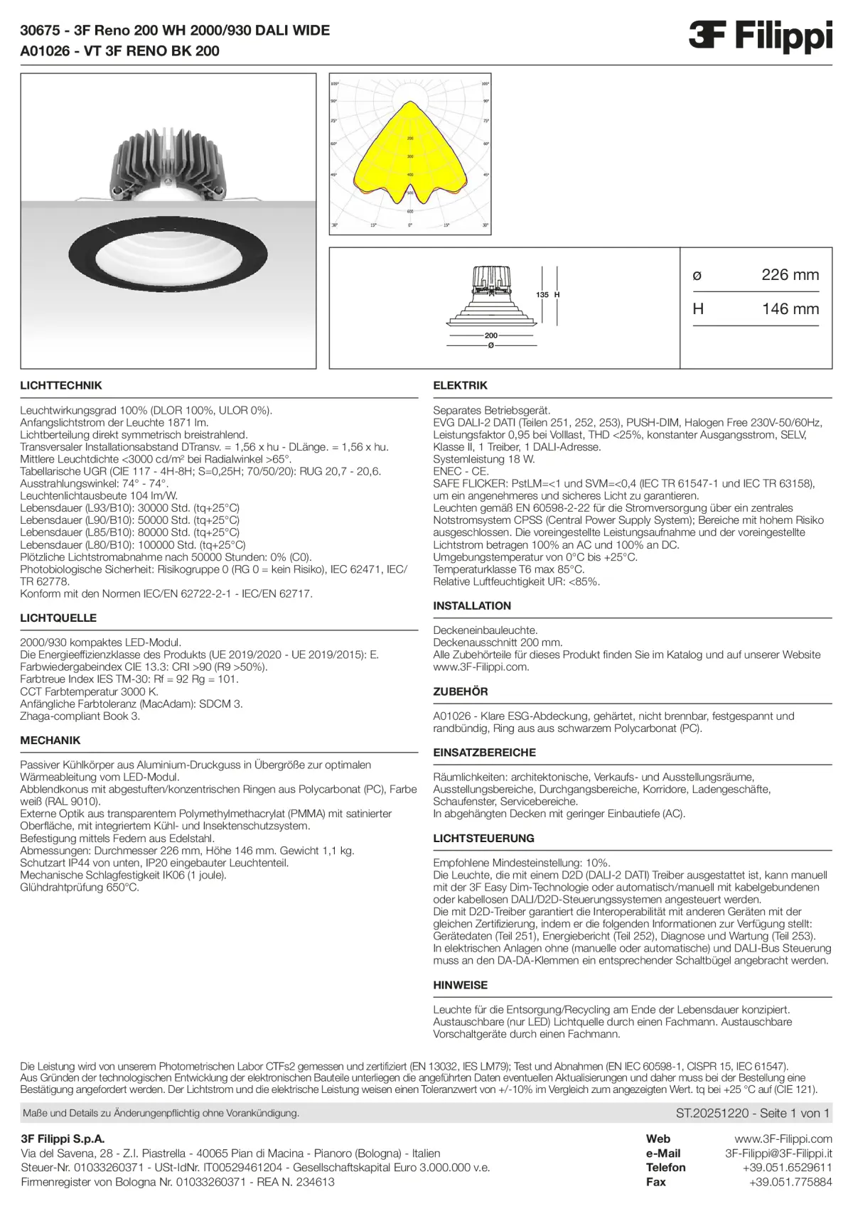 30675+A01026 - 3F Reno 200 WH 2000-930 DALI WIDE + VT BK - Datasheet - de