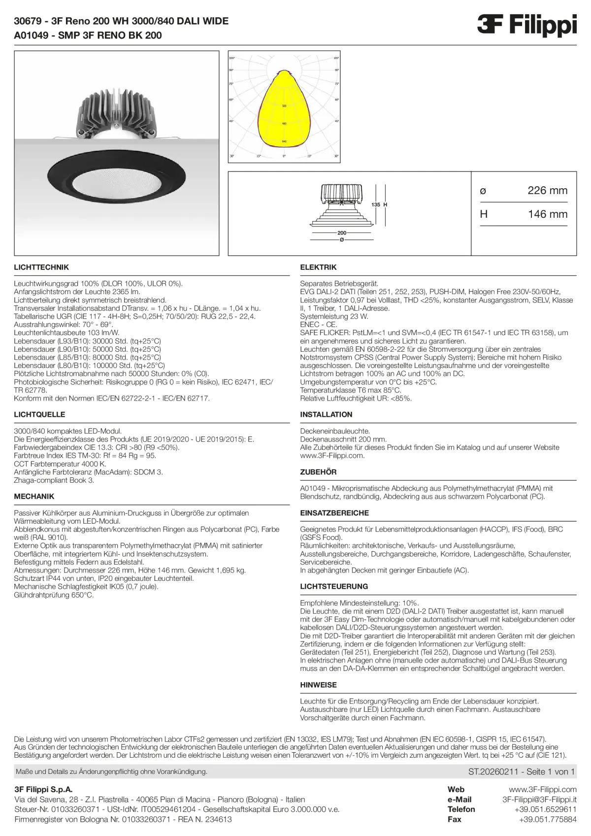30679+A01049 - 3F Reno 200 WH 3000-840 DALI WIDE + SMP BK - Datasheet - de