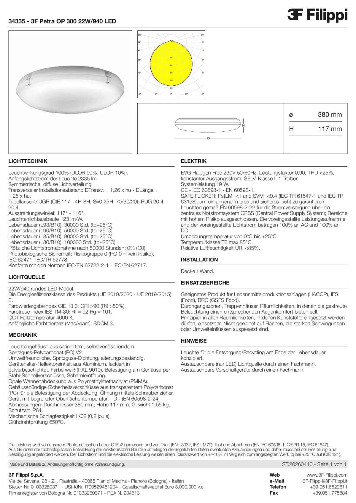 34335 - 3F Petra OP 380 22W-940 LED - Datasheet - de