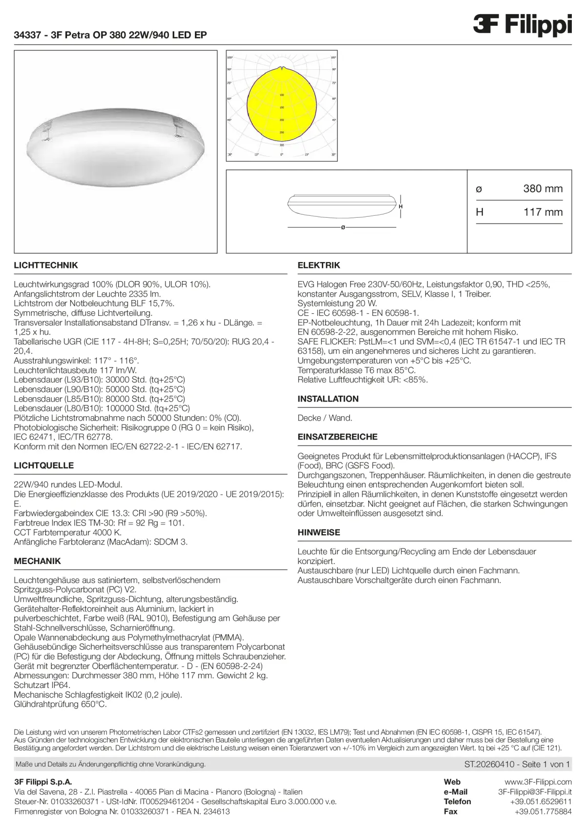 34337 - 3F Petra OP 380 22W-940 LED EP - Datasheet - de