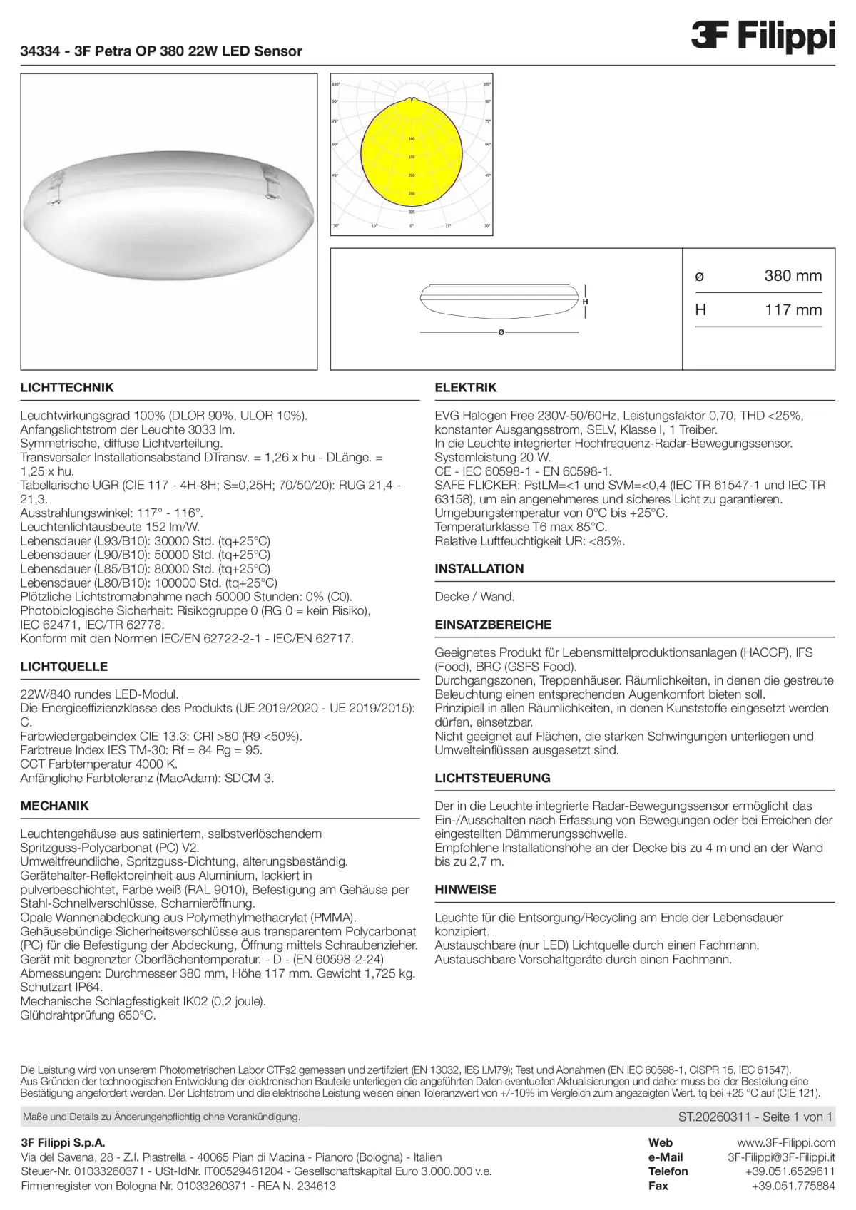 34334 - 3F Petra OP 380 22W LED Sensor - Datasheet - de