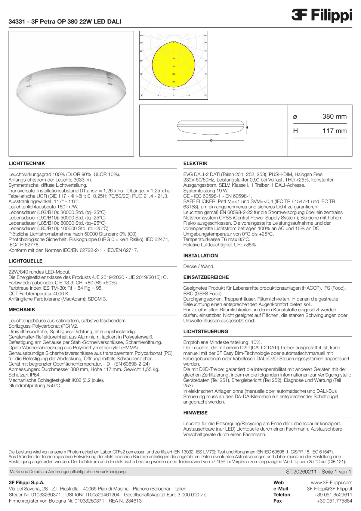34331 - 3F Petra OP 380 22W LED DALI - Datasheet - de