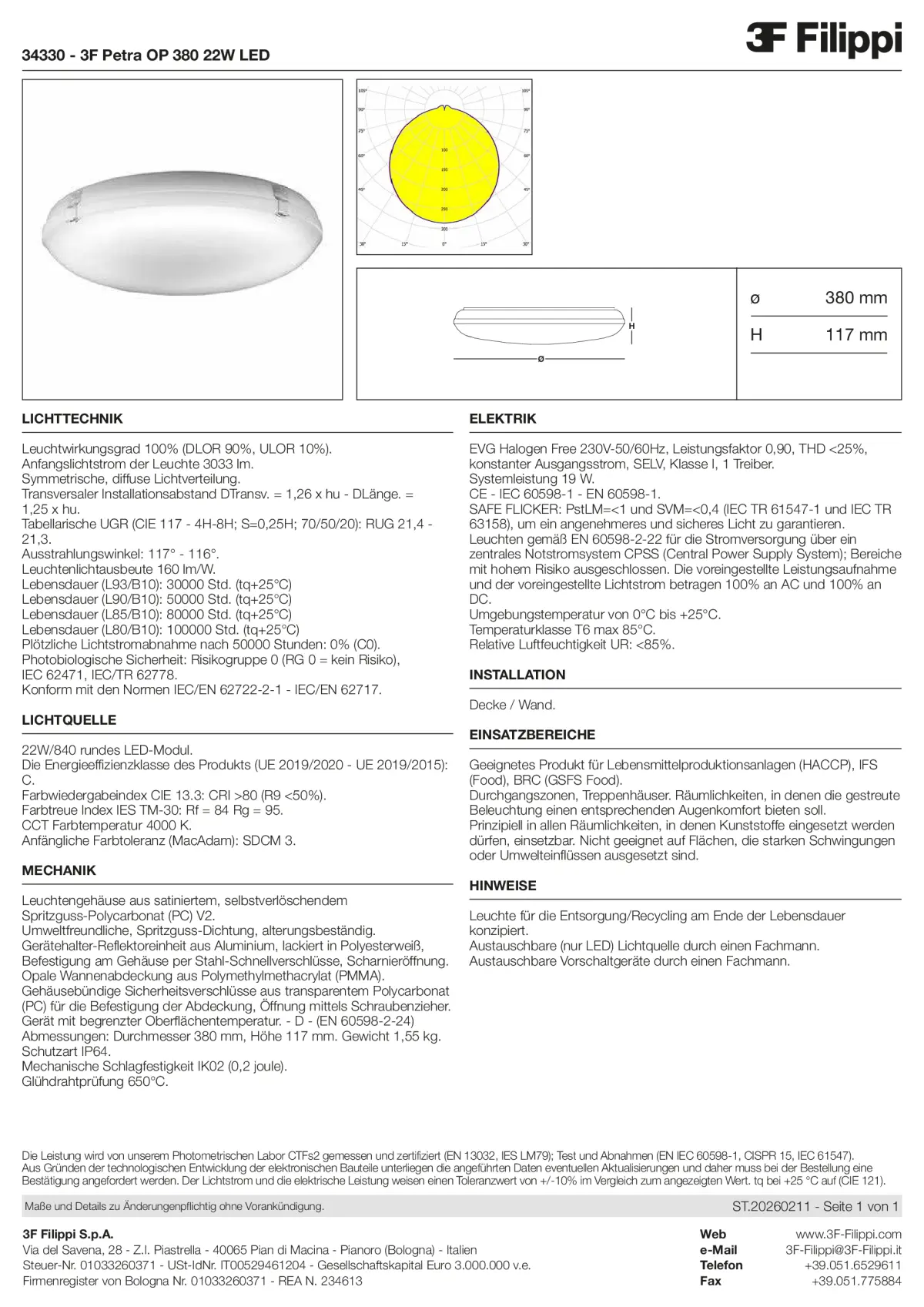 34330 - 3F Petra OP 380 22W LED - Datasheet - de