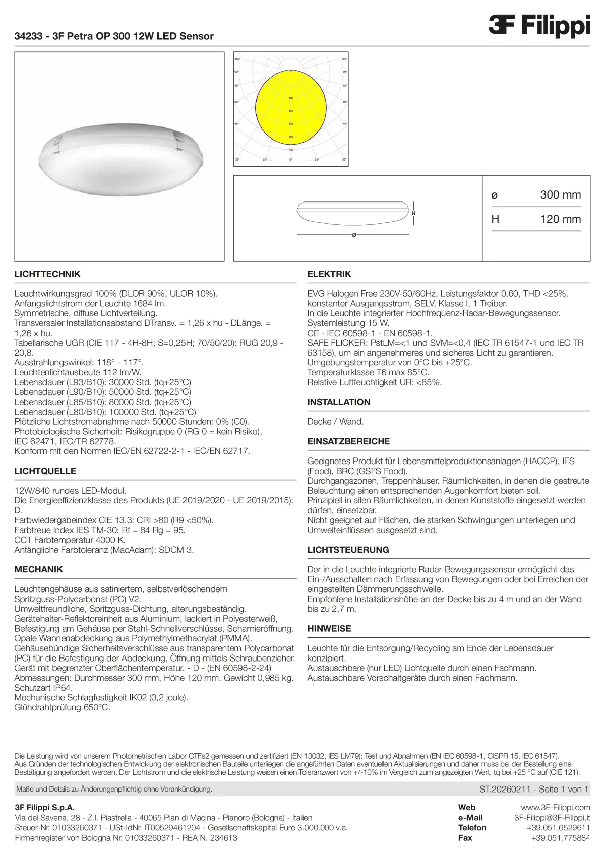 34233 - 3F Petra OP 300 12W LED Sensor - Datasheet - de