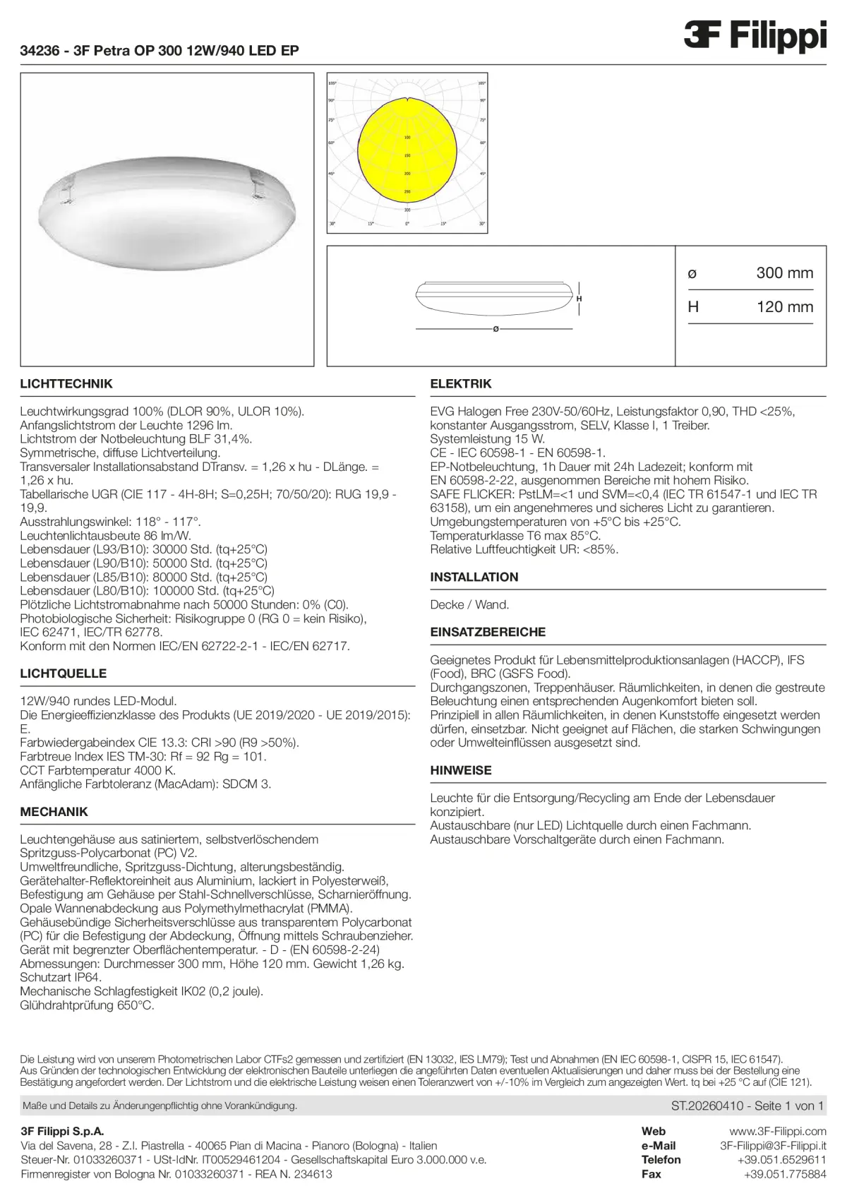 34236 - 3F Petra OP 300 12W-940 LED EP - Datasheet - de