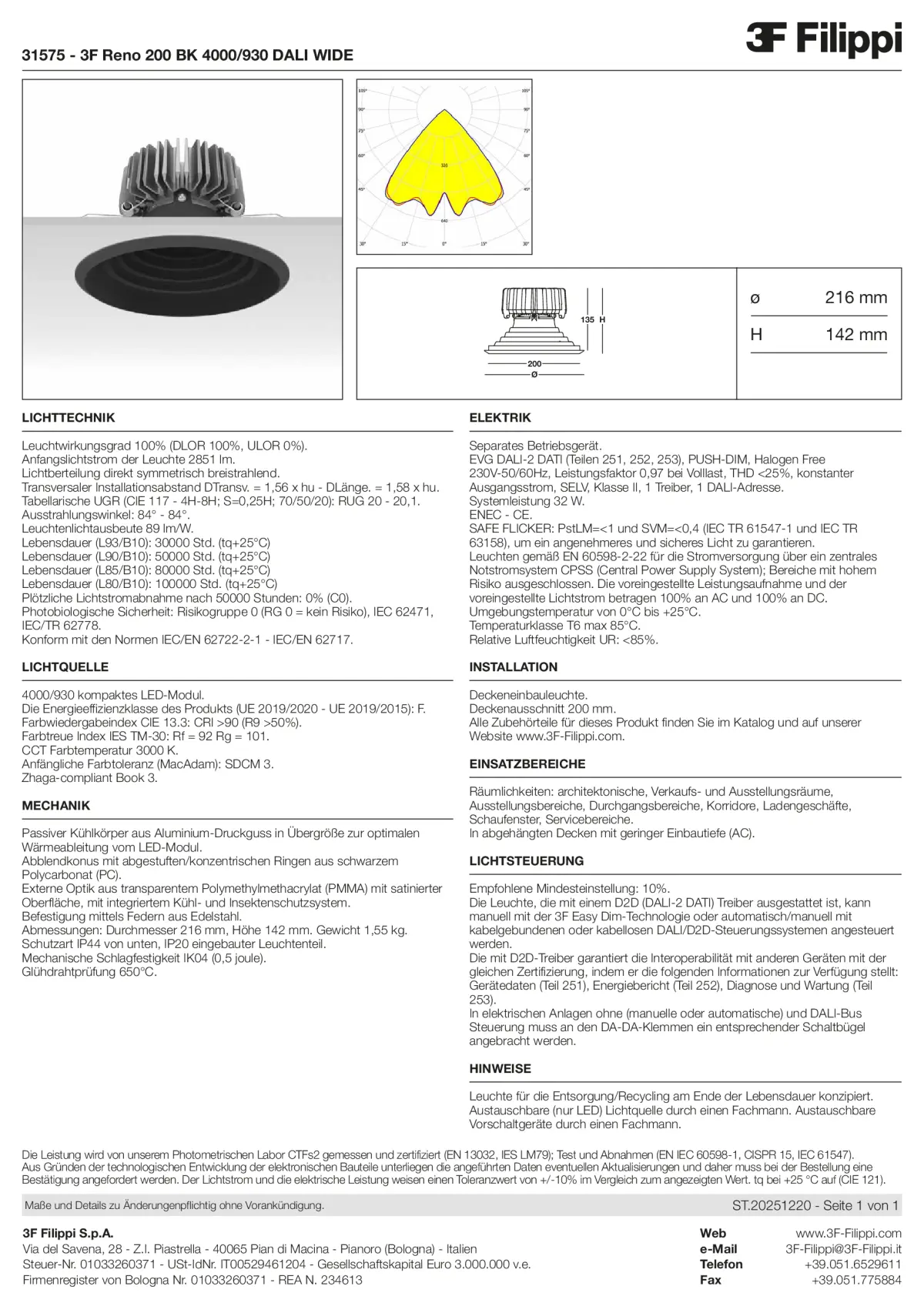 31575 - 3F Reno 200 BK 4000-930 DALI WIDE - Datasheet - de