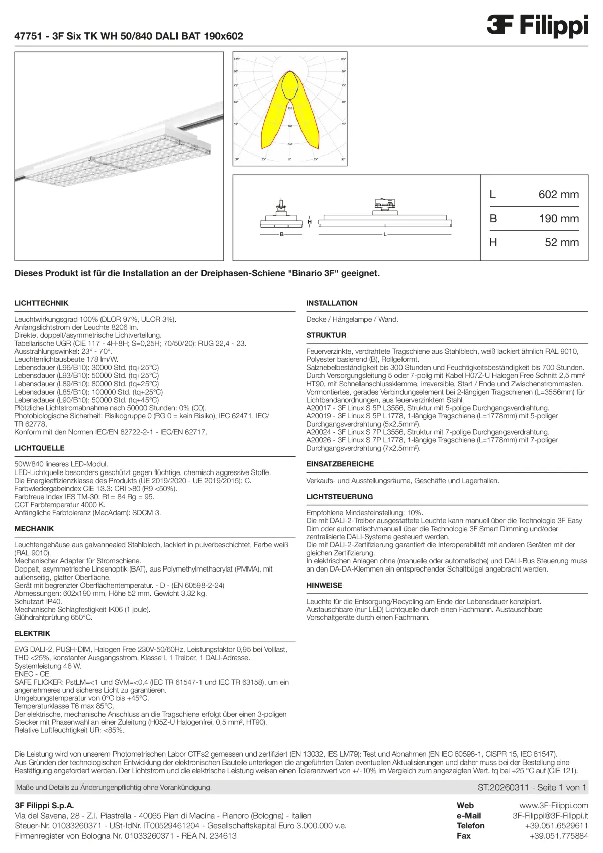 47751 - 3F Six TK WH 50-840 DALI BAT 190x602 - Datasheet - de