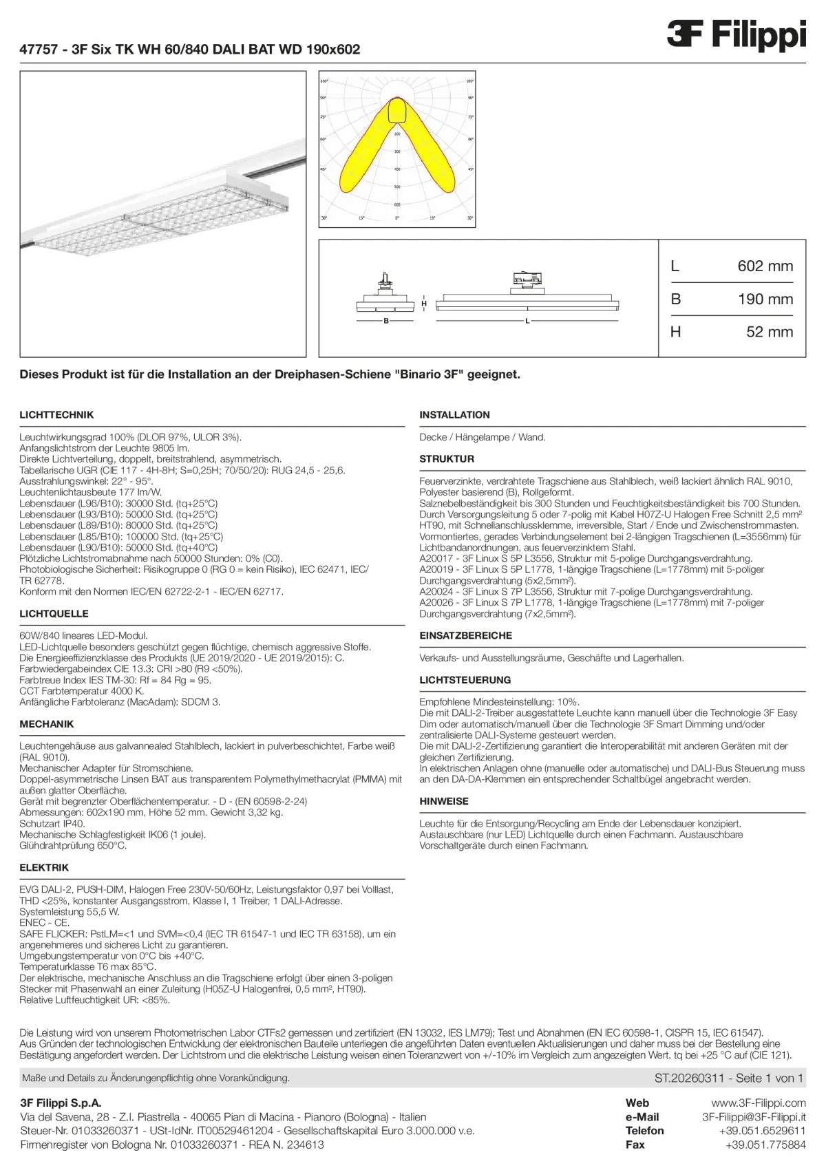 47757 - 3F Six TK WH 60-840 DALI BAT WD 190x602 - Datasheet - de