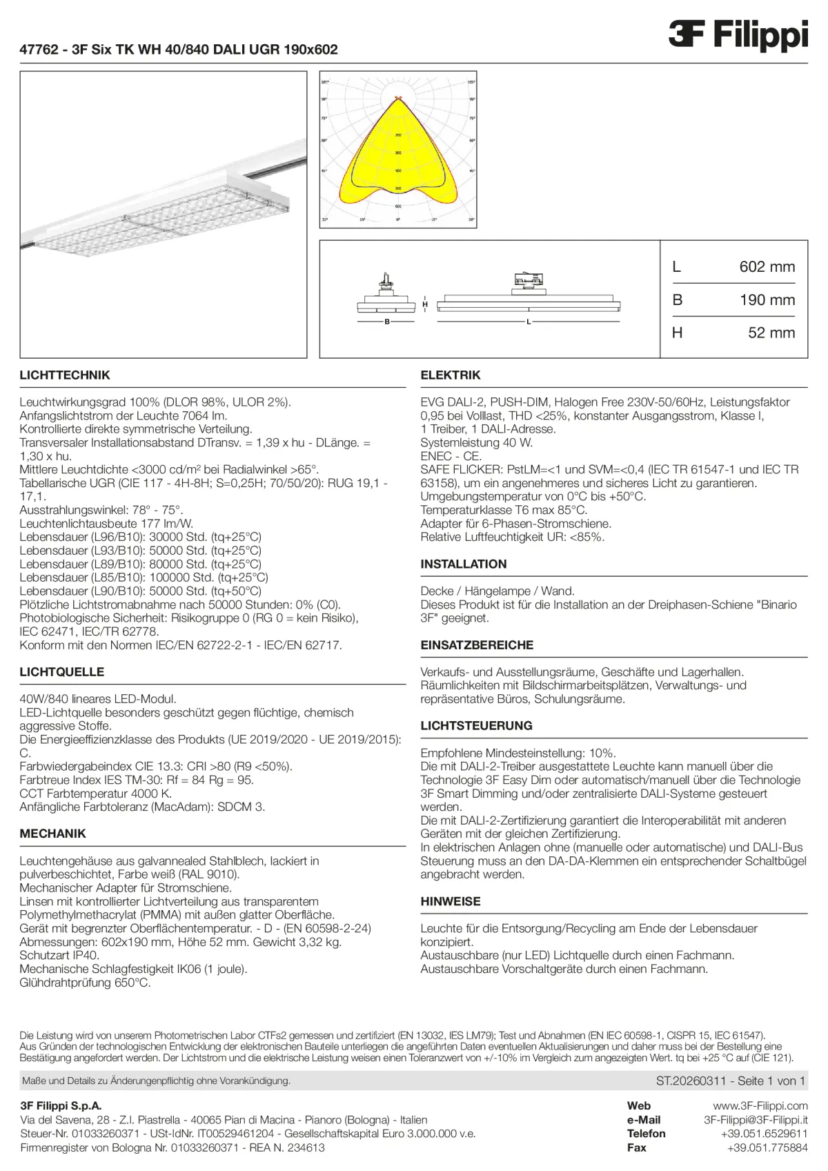47762 - 3F Six TK WH 40-840 DALI UGR 190x602 - Datasheet - de