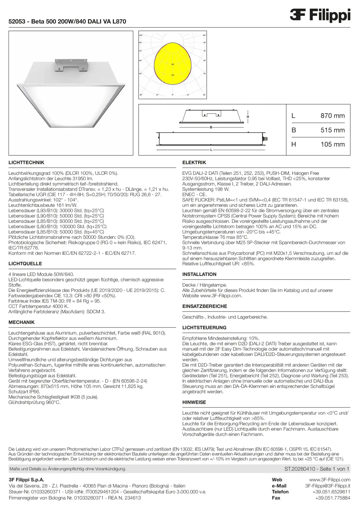 52053 - Beta 500 200W-840 DALI VA L870 - Datasheet - de