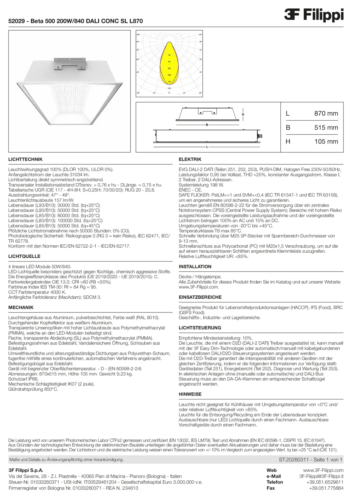 52029 - Beta 500 200W-840 DALI CONC SL L870 - Datasheet - de