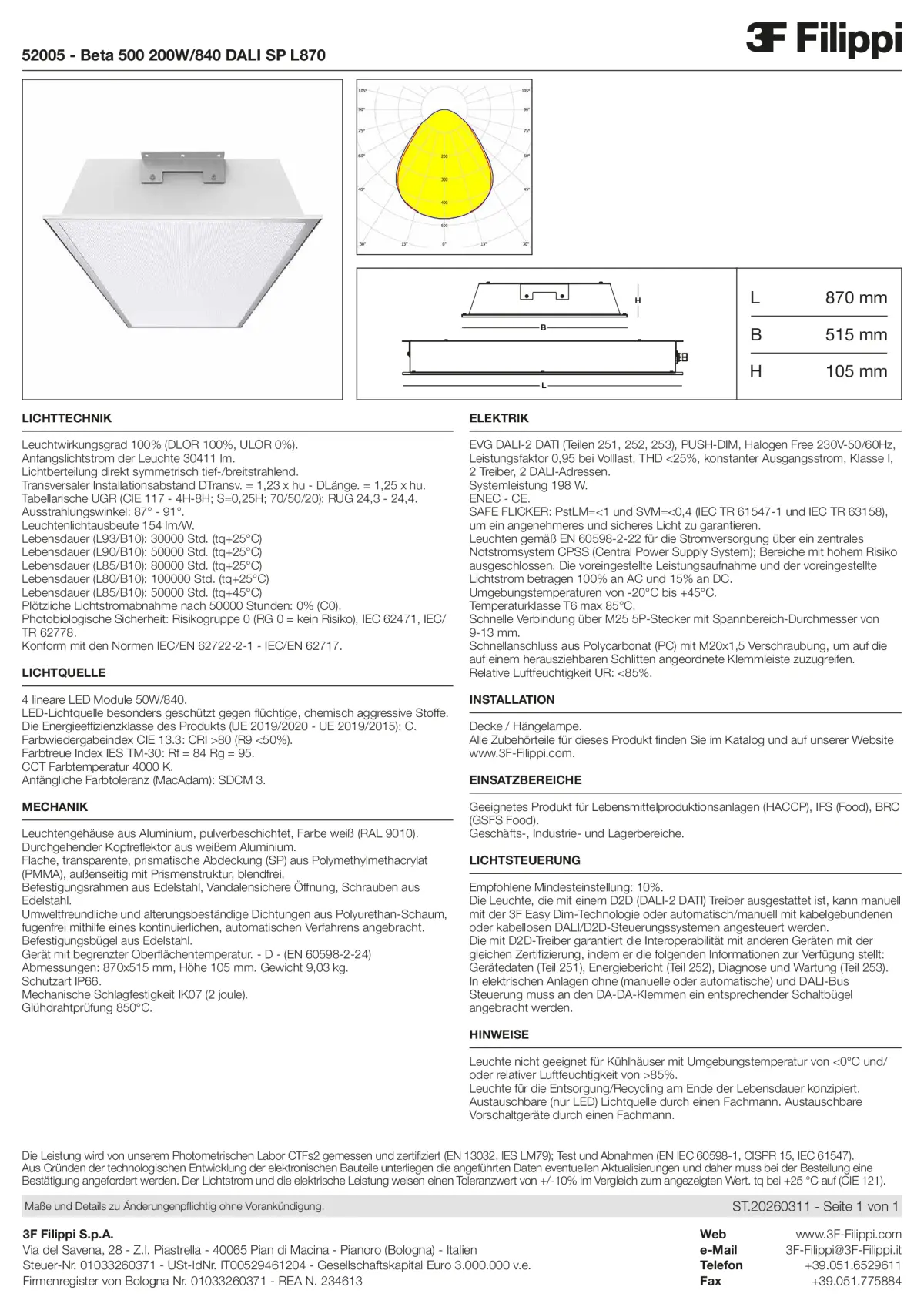 52005 - Beta 500 200W-840 DALI SP L870 - Datasheet - de