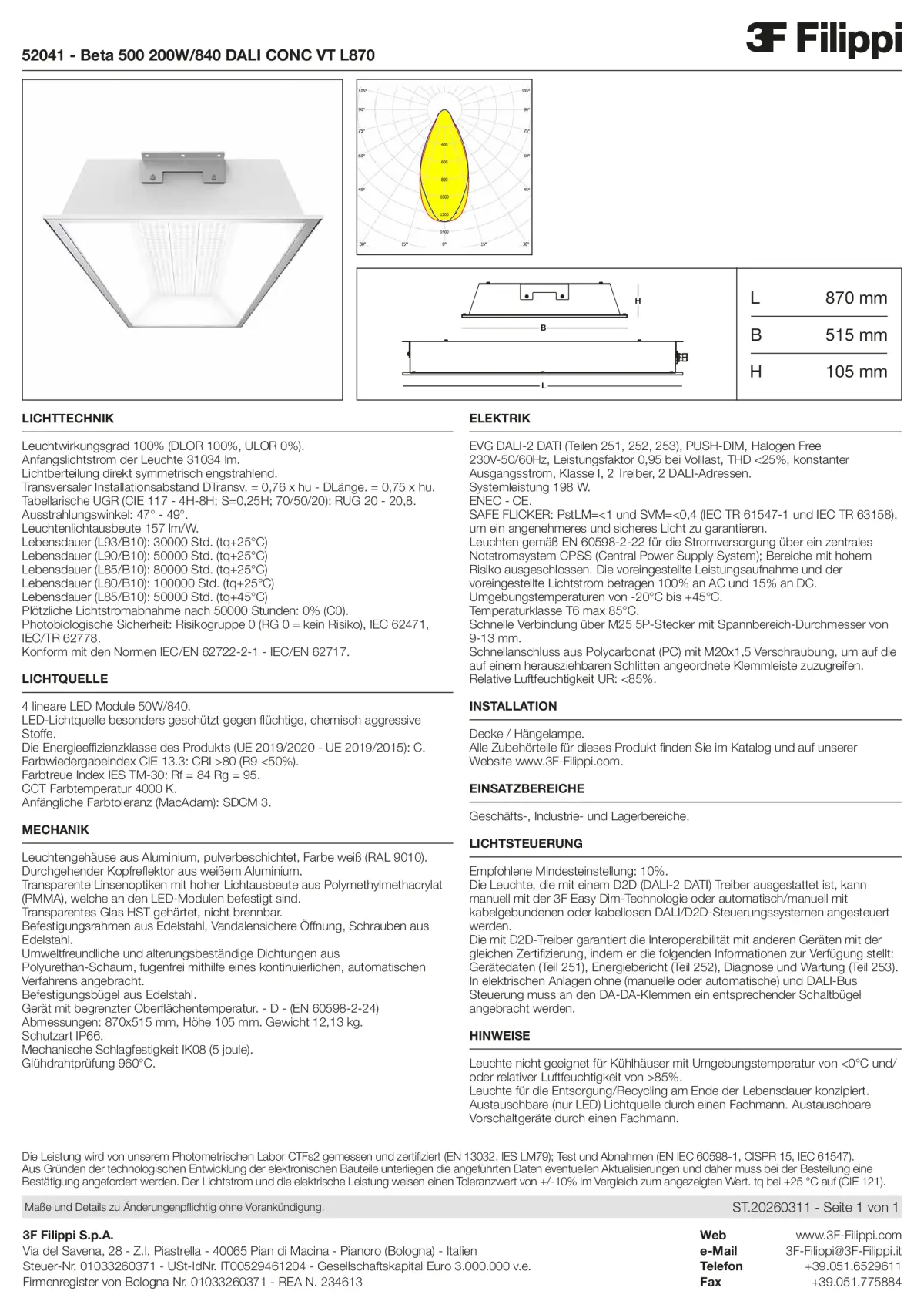 52041 - Beta 500 200W-840 DALI CONC VT L870 - Datasheet - de