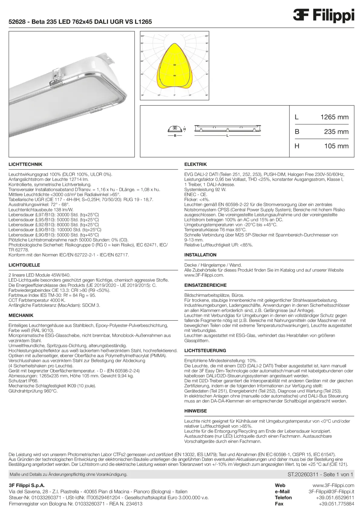 52628 - Beta 235 LED 762x45 DALI UGR VS L1265 - Datasheet - de