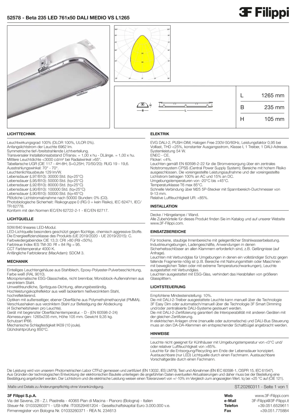 52578 - Beta 235 LED 761x50 DALI MEDIO VS L1265 - Datasheet - de