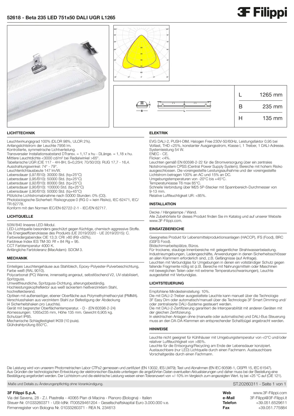 52618 - Beta 235 LED 751x50 DALI UGR L1265 - Datasheet - de
