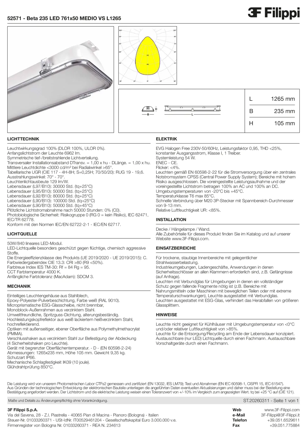 52571 - Beta 235 LED 761x50 MEDIO VS L1265 - Datasheet - de