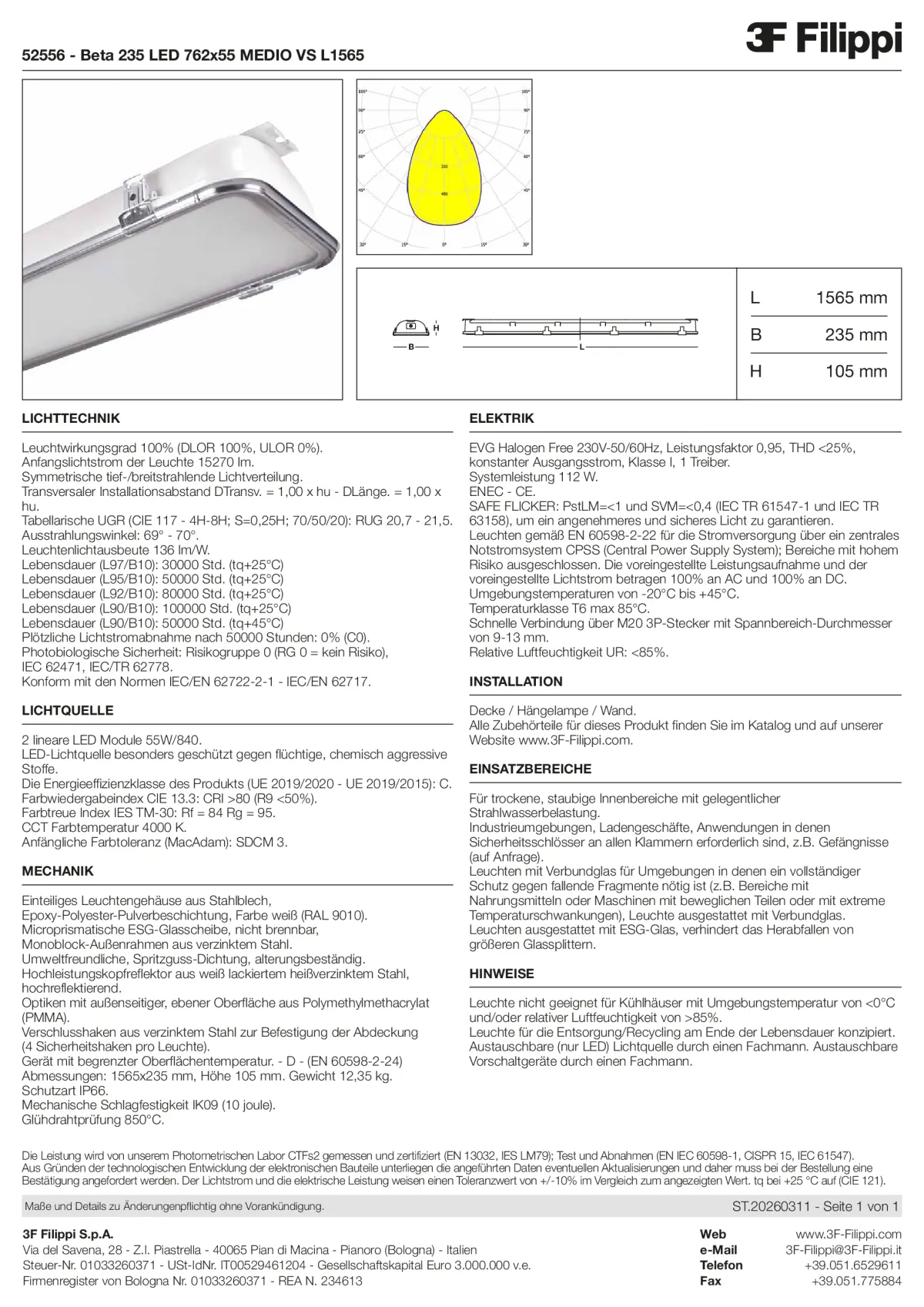 52556 - Beta 235 LED 762x55 MEDIO VS L1565 - Datasheet - de