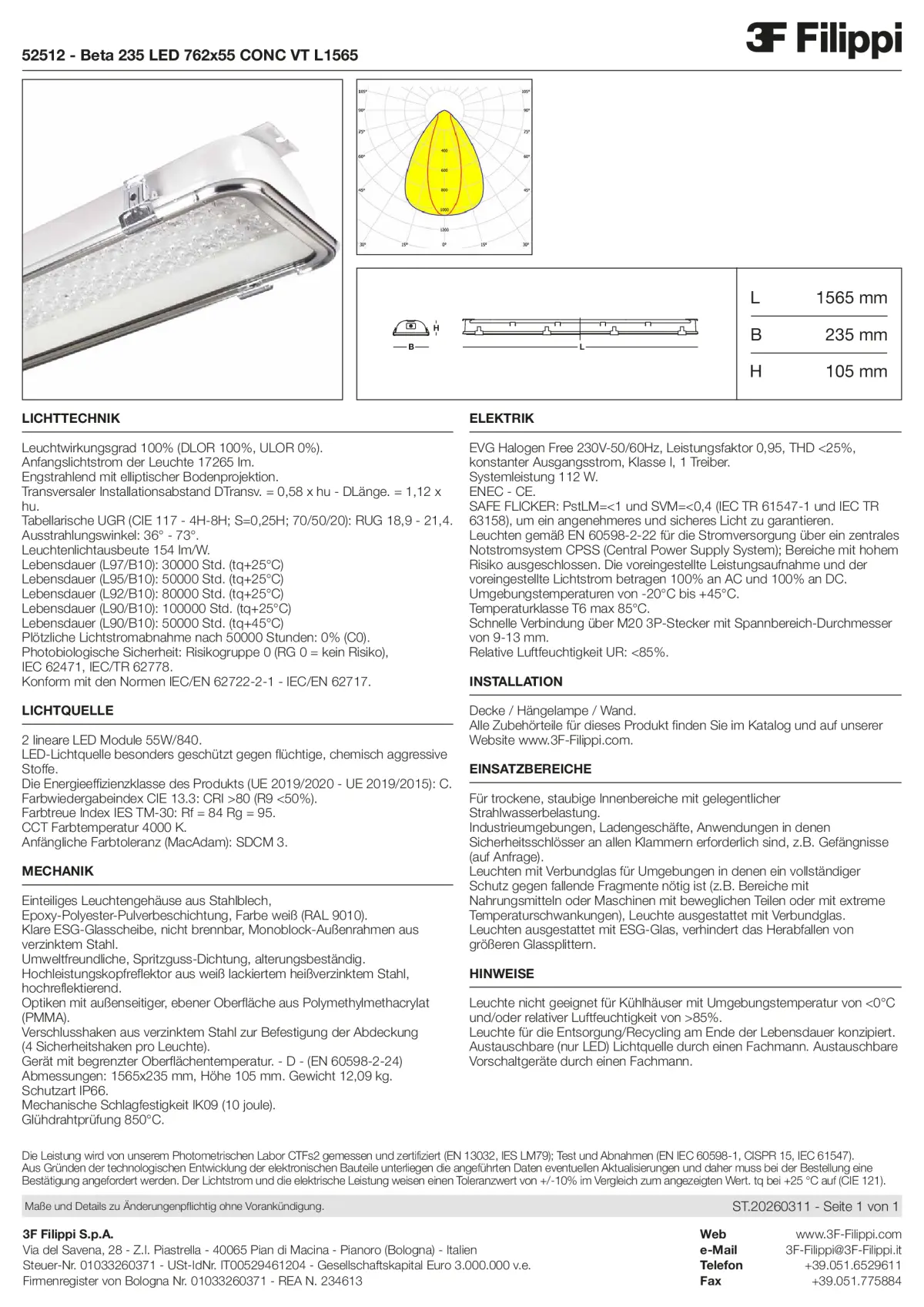 52512 - Beta 235 LED 762x55 CONC VT L1565 - Datasheet - de
