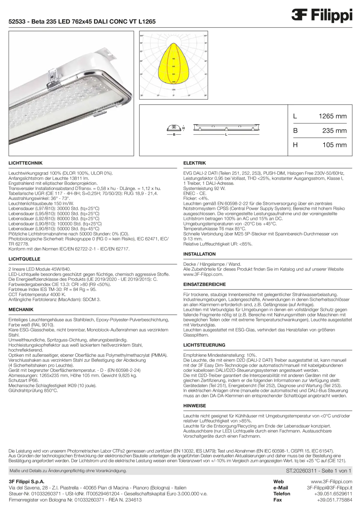 52533 - Beta 235 LED 762x45 DALI CONC VT L1265 - Datasheet - de