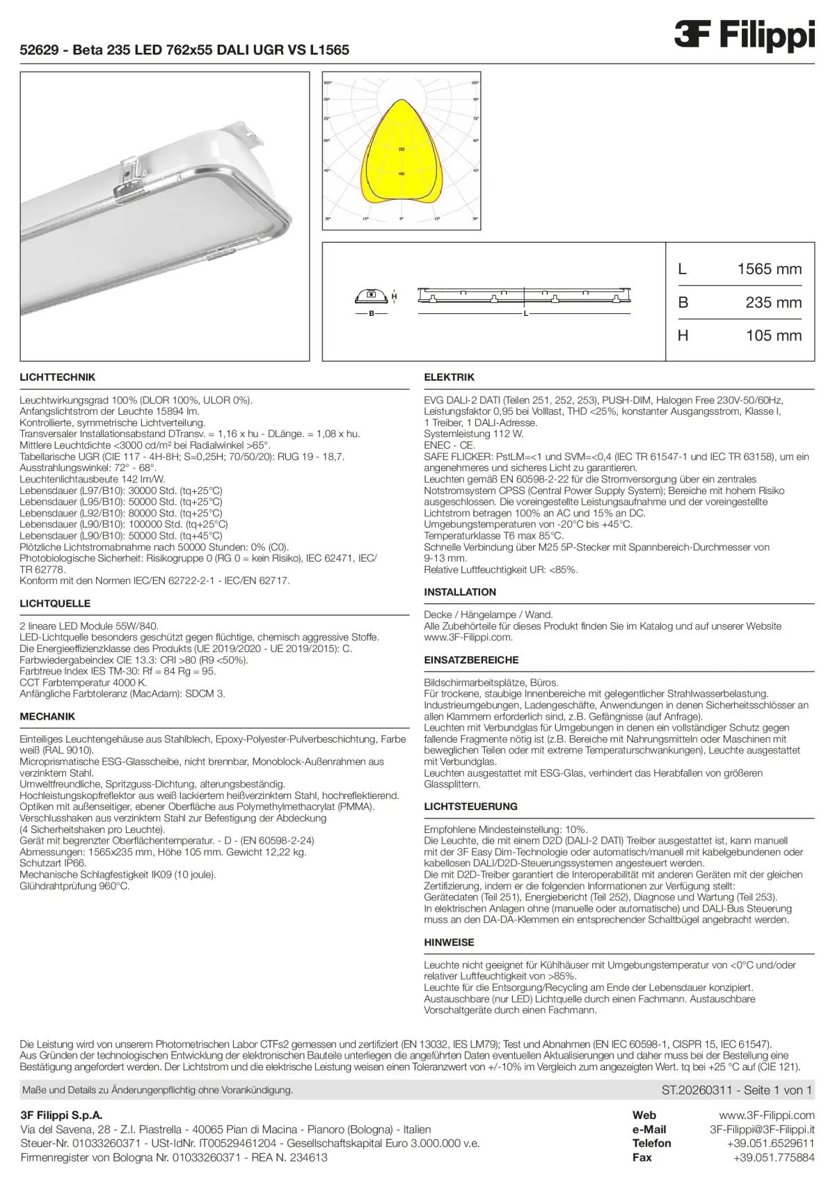 52629 - Beta 235 LED 762x55 DALI UGR VS L1565 - Datasheet - de