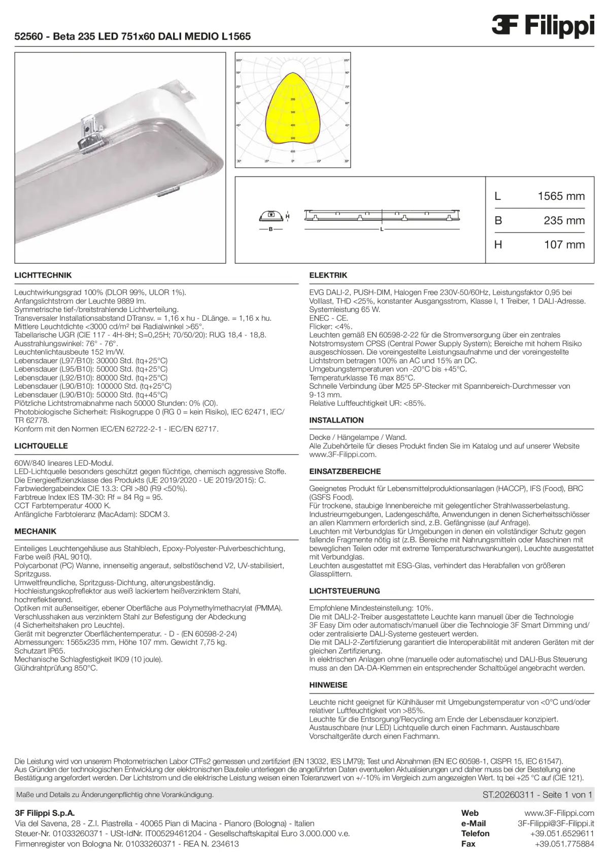 52560 - Beta 235 LED 751x60 DALI MEDIO L1565 - Datasheet - de