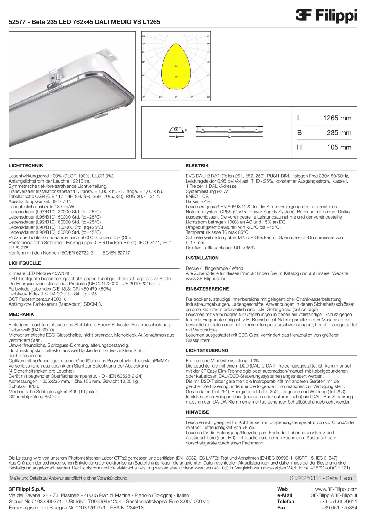 52577 - Beta 235 LED 762x45 DALI MEDIO VS L1265 - Datasheet - de