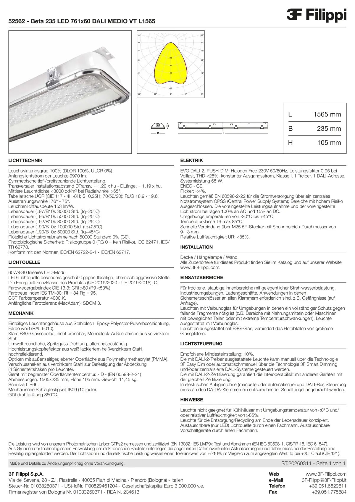 52562 - Beta 235 LED 761x60 DALI MEDIO VT L1565 - Datasheet - de