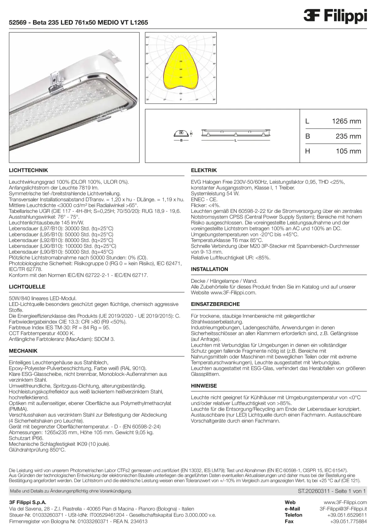 52569 - Beta 235 LED 761x50 MEDIO VT L1265 - Datasheet - de
