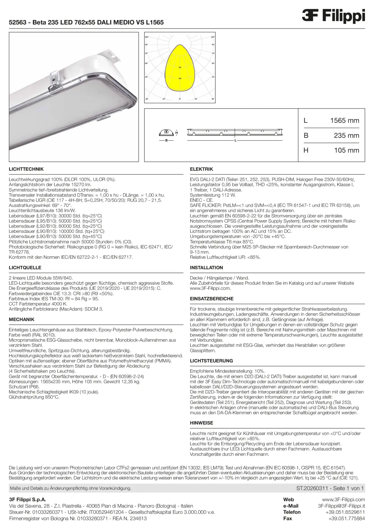 52563 - Beta 235 LED 762x55 DALI MEDIO VS L1565 - Datasheet - de