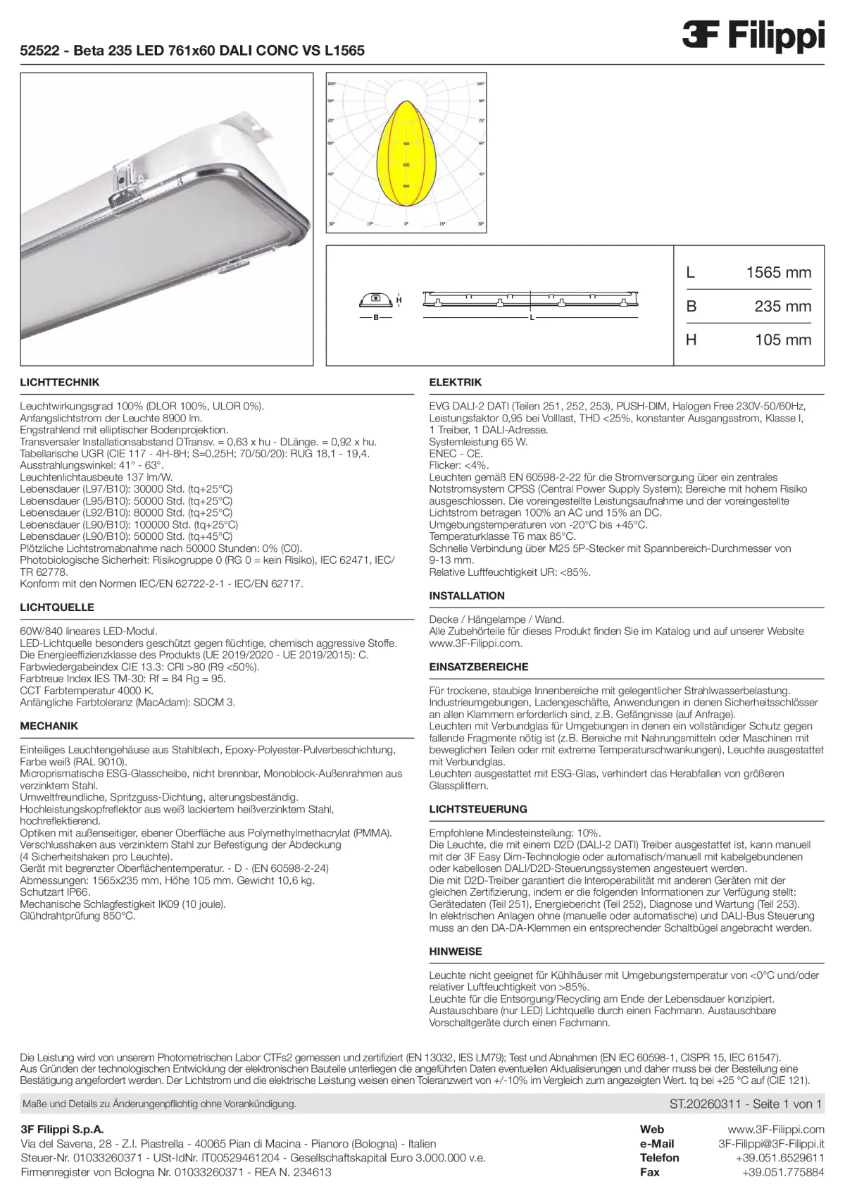 52522 - Beta 235 LED 761x60 DALI CONC VS L1565 - Datasheet - de