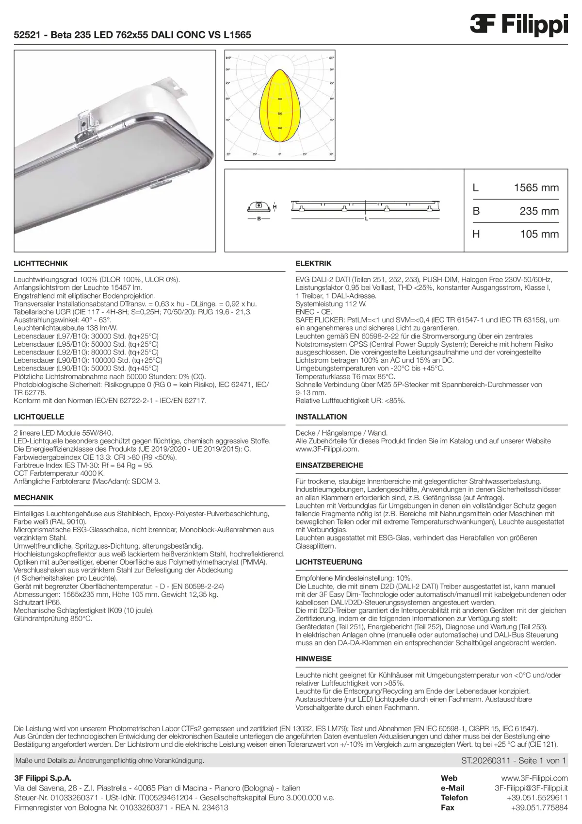 52521 - Beta 235 LED 762x55 DALI CONC VS L1565 - Datasheet - de