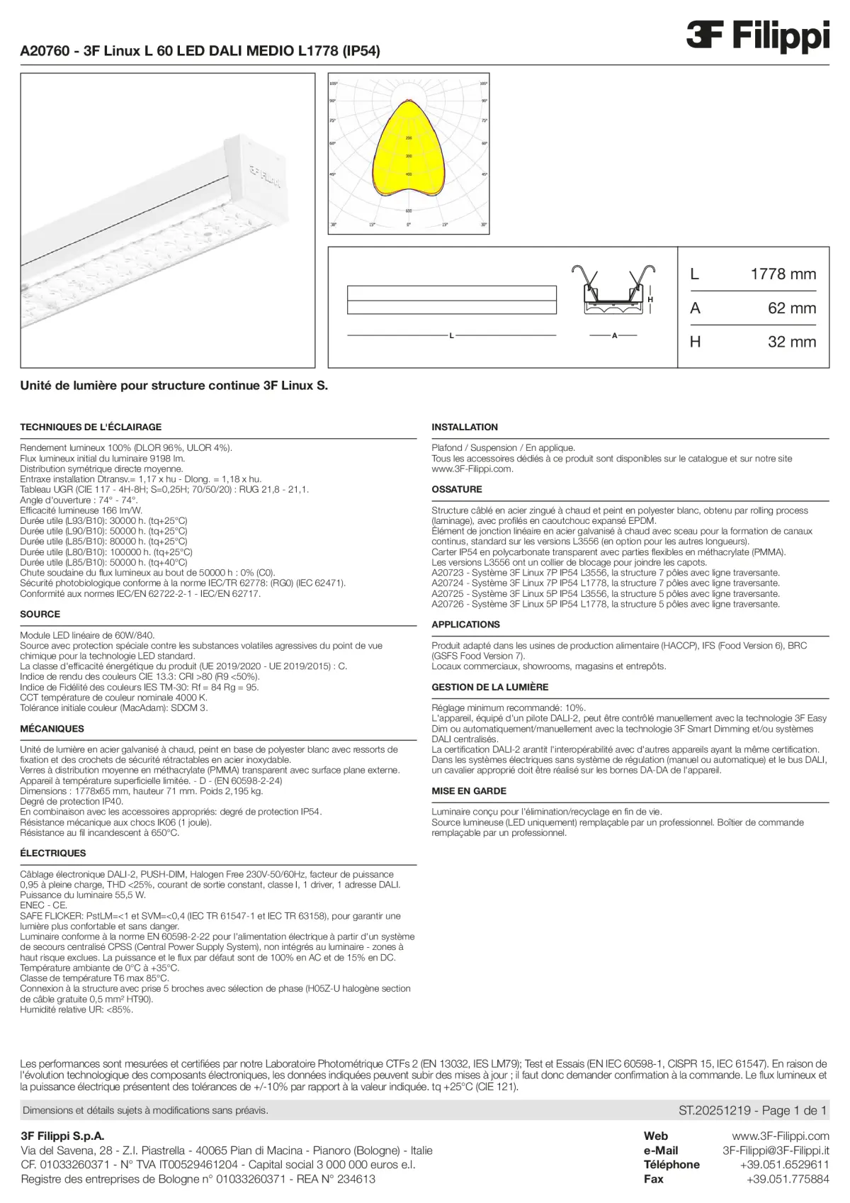 A20760 - 3F Linux L 60 LED DALI MEDIO L1778 (IP54) - Datasheet - fr