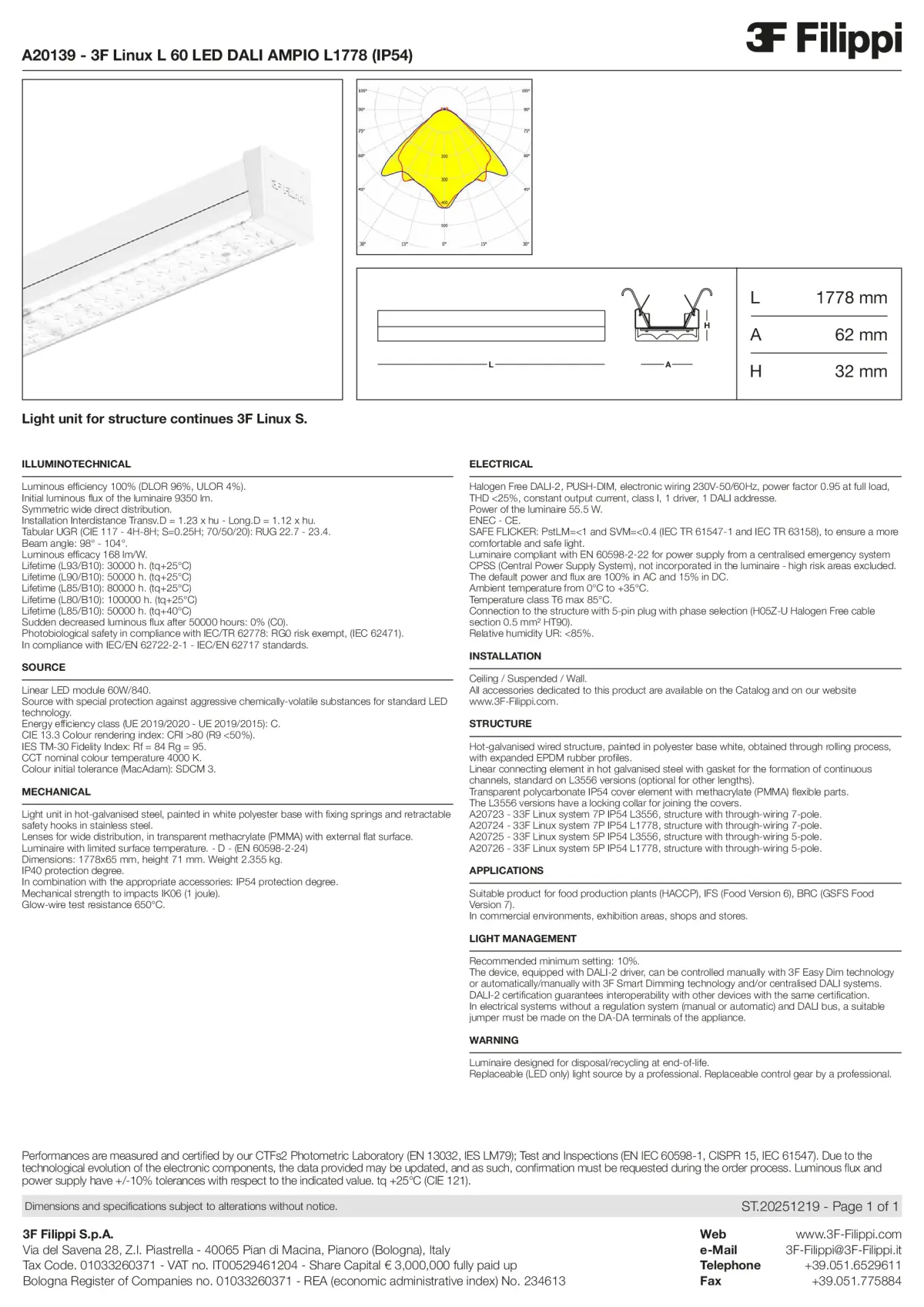 A20139 - 3F Linux L 60 LED DALI AMPIO L1778 (IP54) - Datasheet - en