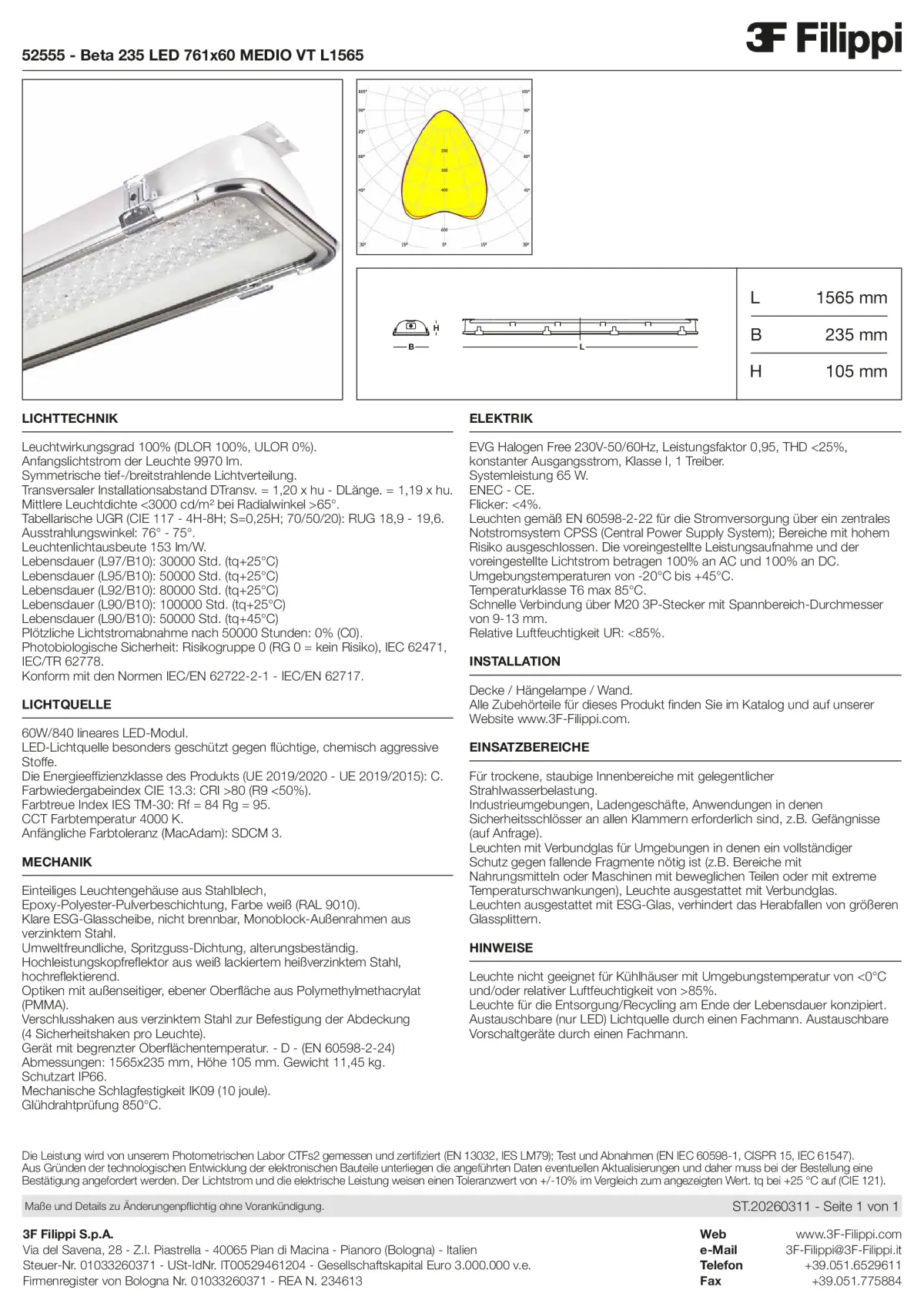 52555 - Beta 235 LED 761x60 MEDIO VT L1565 - Datasheet - de