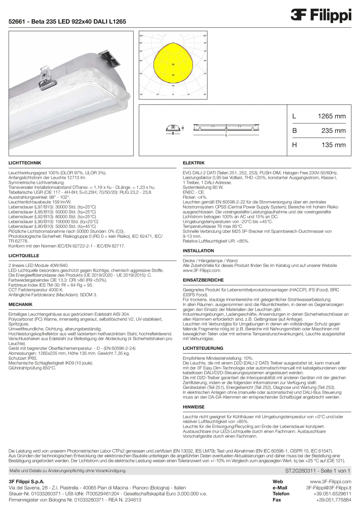 52661 - Beta 235 LED 922x40 DALI L1265 - Datasheet - de