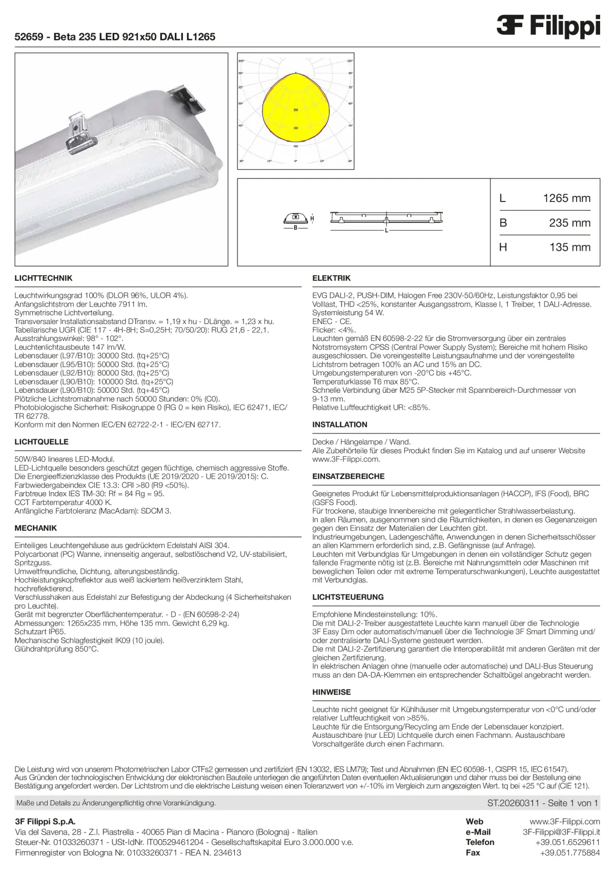 52659 - Beta 235 LED 921x50 DALI L1265 - Datasheet - de