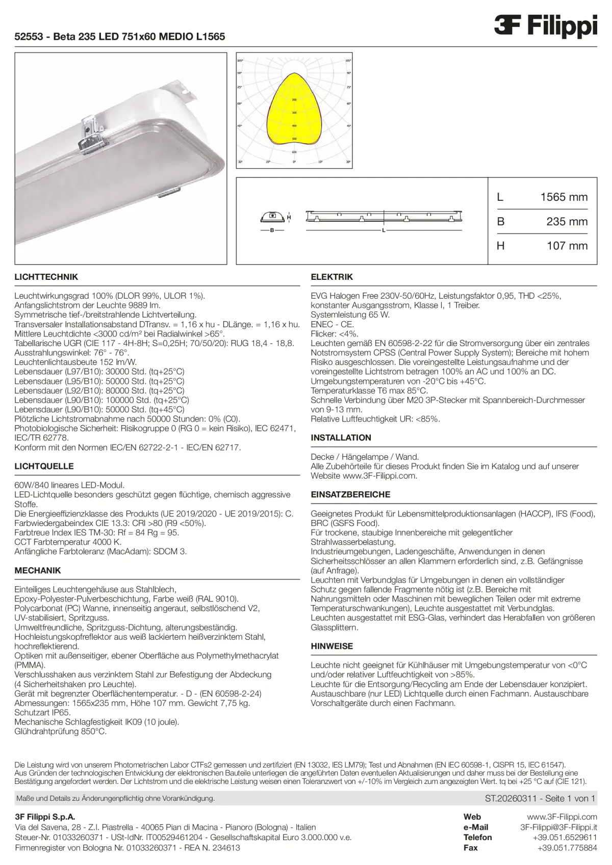 52553 - Beta 235 LED 751x60 MEDIO L1565 - Datasheet - de