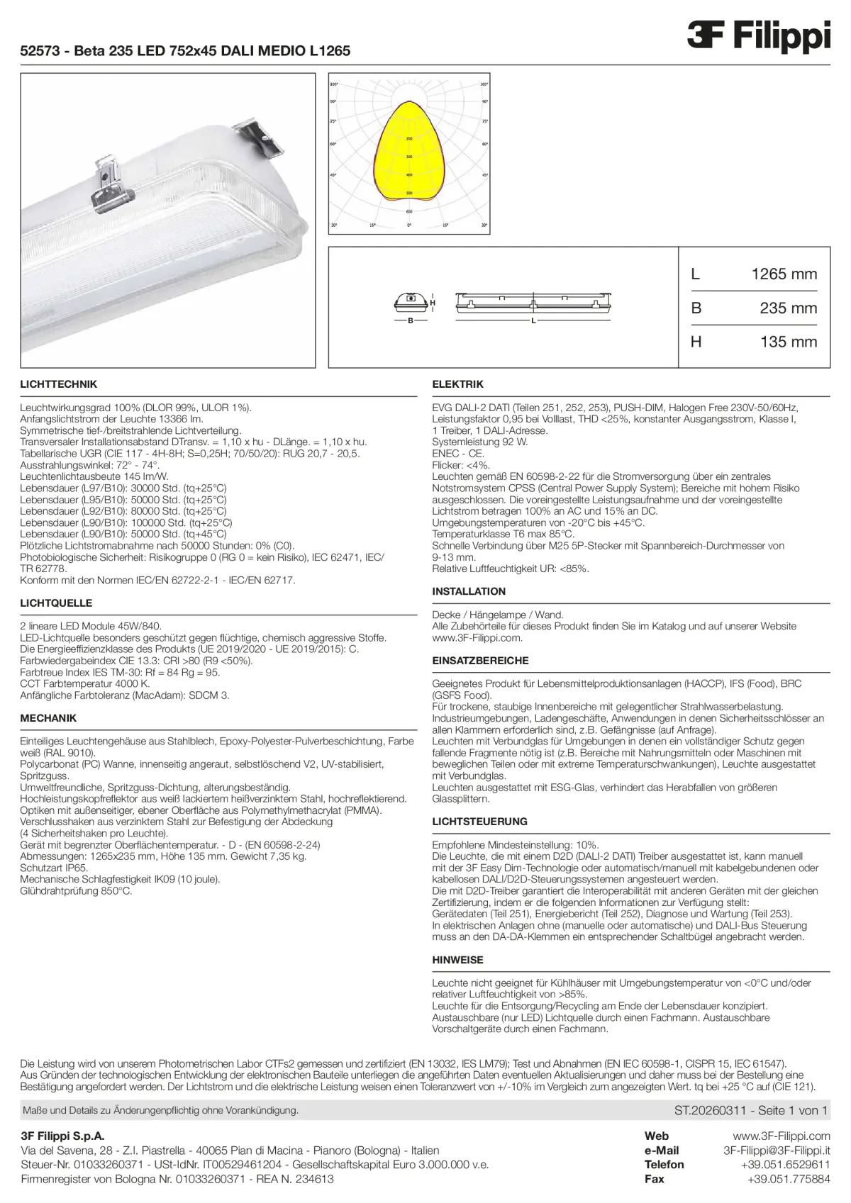 52573 - Beta 235 LED 752x45 DALI MEDIO L1265 - Datasheet - de