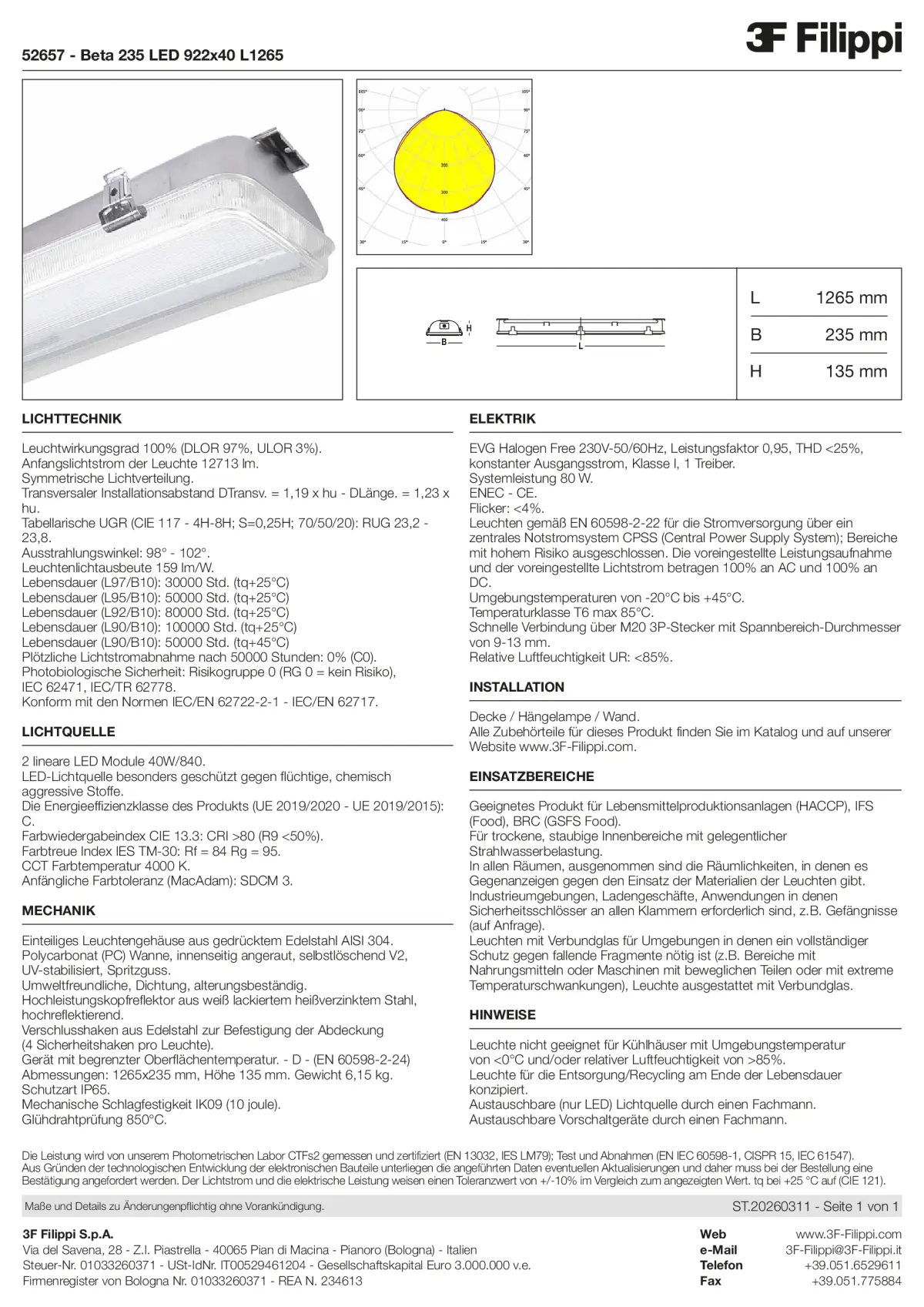 52657 - Beta 235 LED 922x40 L1265 - Datasheet - de