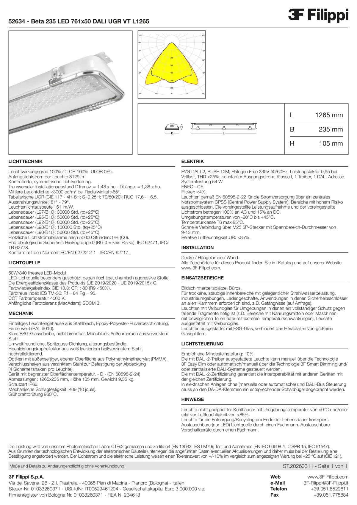 52634 - Beta 235 LED 761x50 DALI UGR VT L1265 - Datasheet - de
