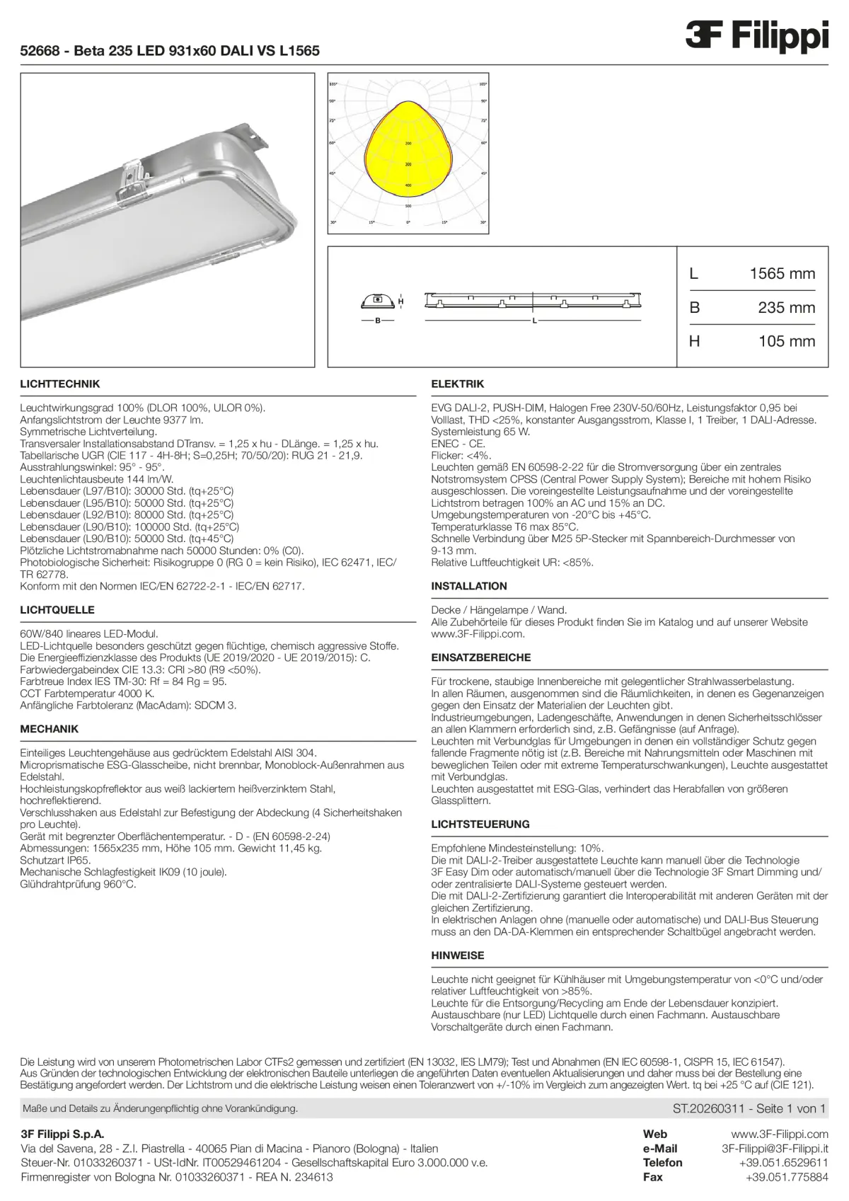 52668 - Beta 235 LED 931x60 DALI VS L1565 - Datasheet - de