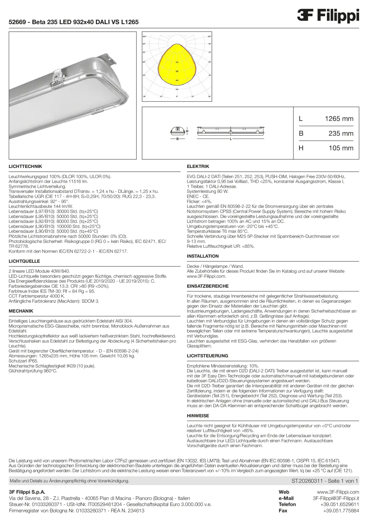 52669 - Beta 235 LED 932x40 DALI VS L1265 - Datasheet - de