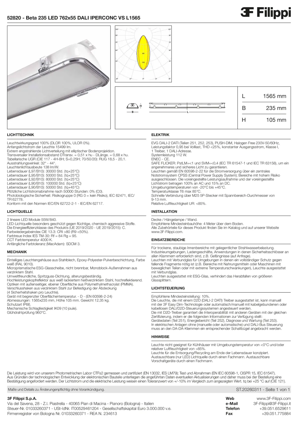 52820 - Beta 235 LED 762x55 DALI IPERCONC VS L1565 - Datasheet - de