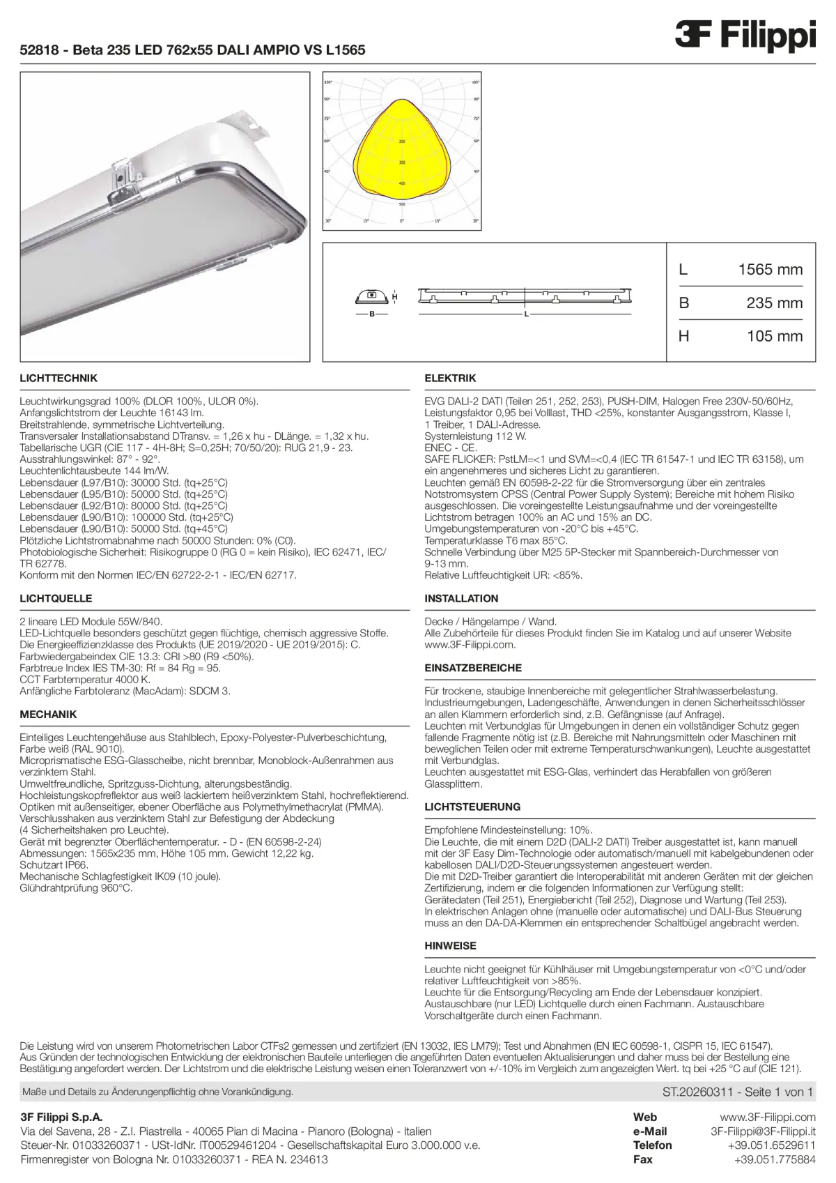 52818 - Beta 235 LED 762x55 DALI AMPIO VS L1565 - Datasheet - de